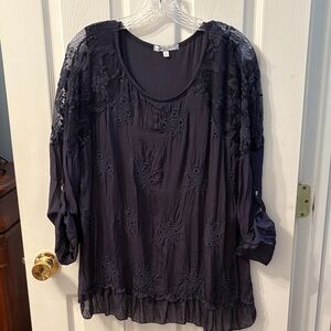 Tempo Paris Navy Lace Blouse